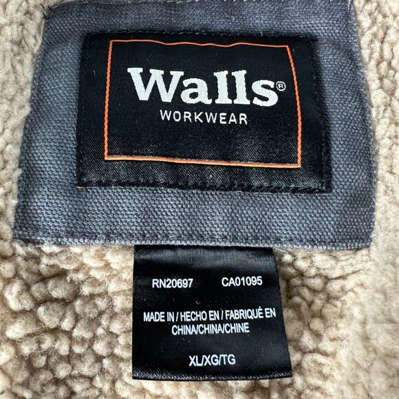 Walls Canvas Chore Jacket Extra Large Grey Faded Sherpa Lined Full Zip Work Wear - Picture 6 of 13